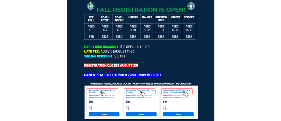 FALL REGISTRATION IS OPEN